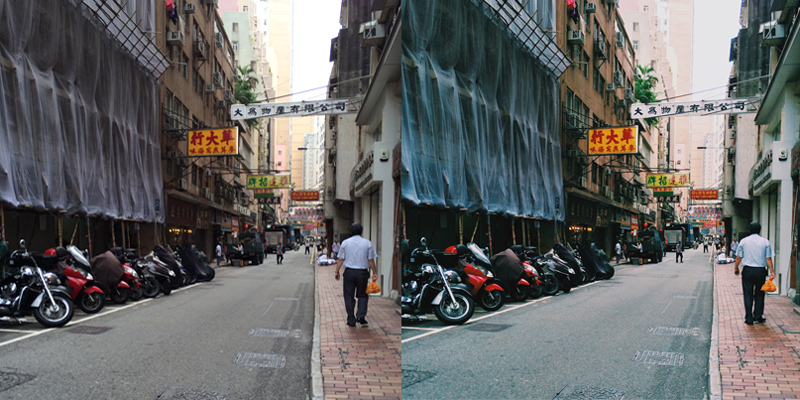 Left - photo taken with default camera app. Right - photo edited with Snapseed and VSCO Cam. iPhone 5s - Hong Kong