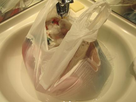 a plastic bag in a sink
