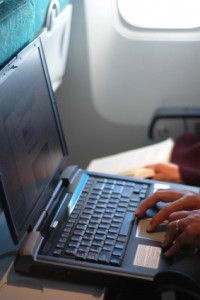 a close-up of a person using a laptop