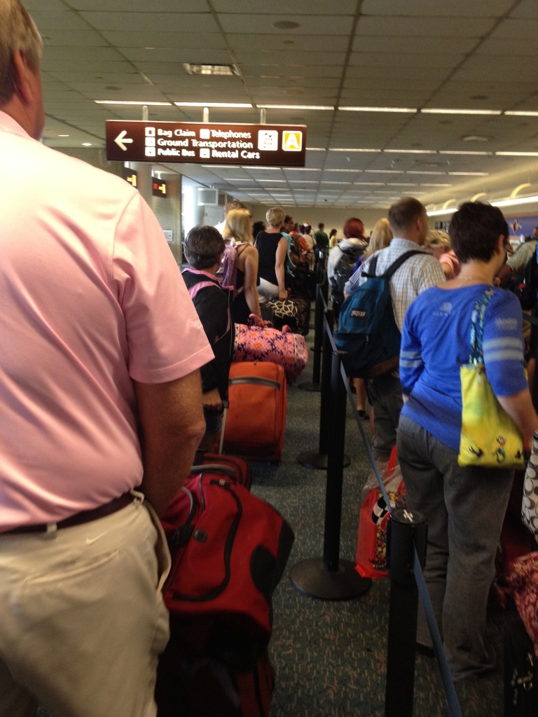 Long line at airport 